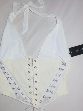 White Fox White Halter Lace-Up Corset Top
